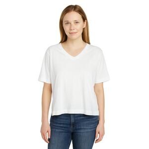 Martha Stewart Luxe Cotton V-Neck Short Sleeve Top with Side Slits White Size XS